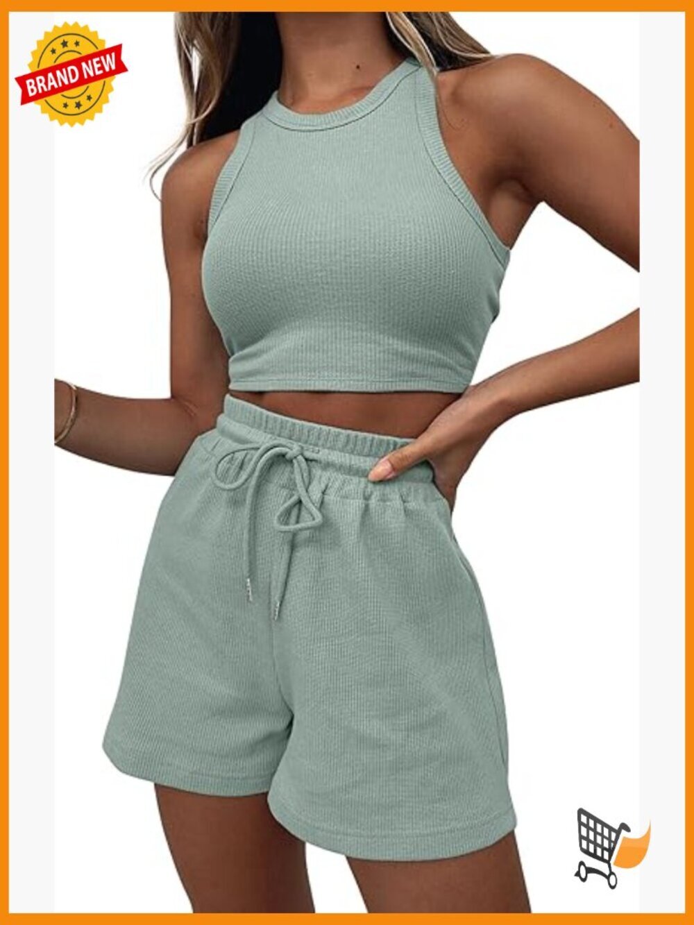 Sleeveless Crop Top & Shorts Waffle Lounge Set Tracksuit